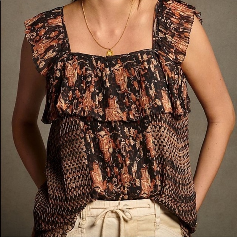 Anthropologie Let Me Be Boho Print Olympia Blouse
